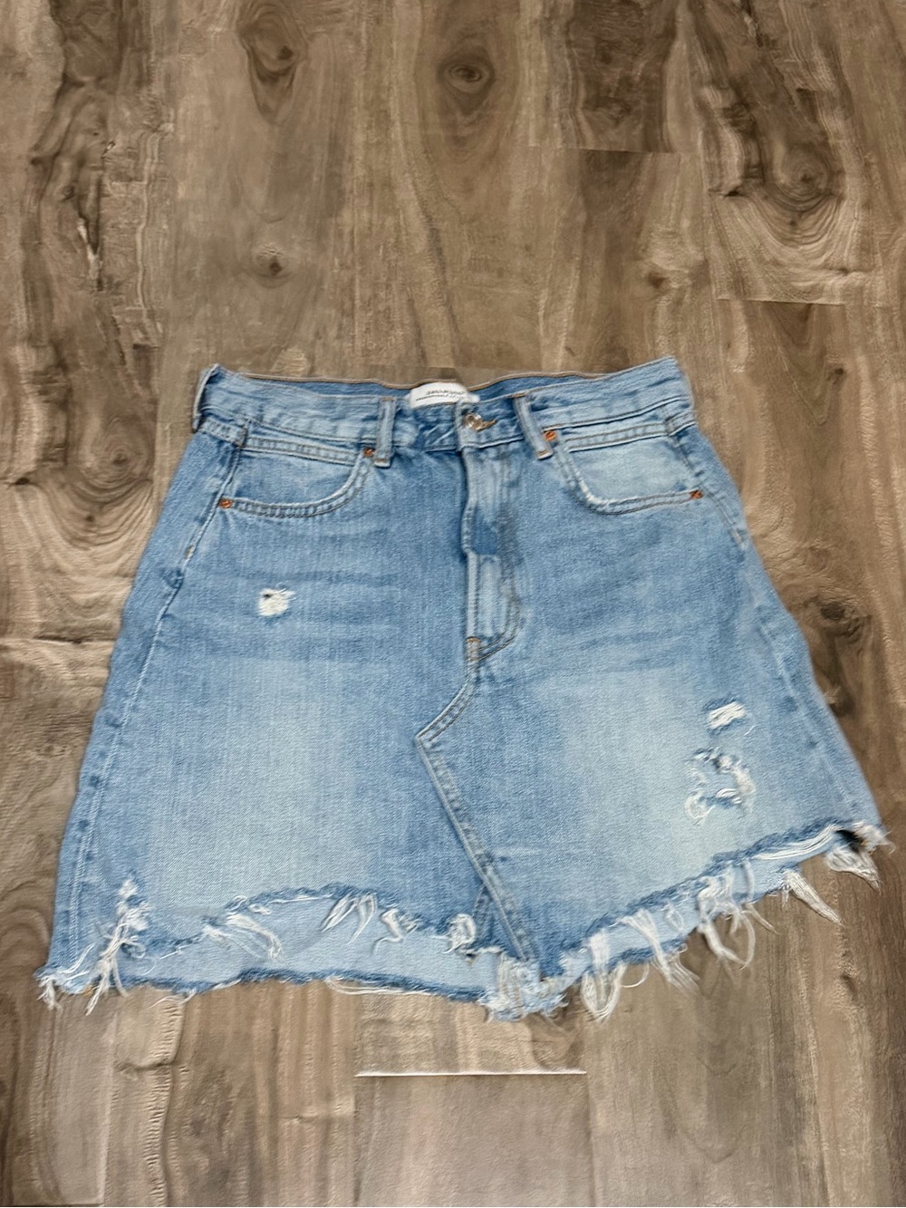 Zara Premium Denim Distressed Asymmetrical Jean Skirt M